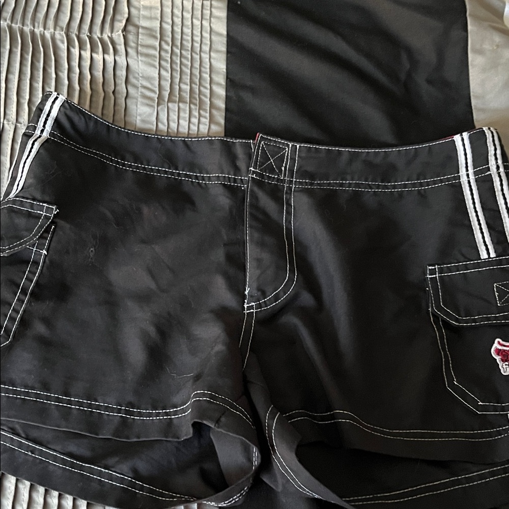 Women's Black Athletic Shorts with White Stitching